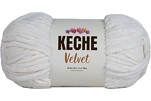 Keche Velvet Yarn for Crocheting, Soft Chenille Bulky Baby Blanket Amigurumi Yarn 100 gr (132 yds) - Cream