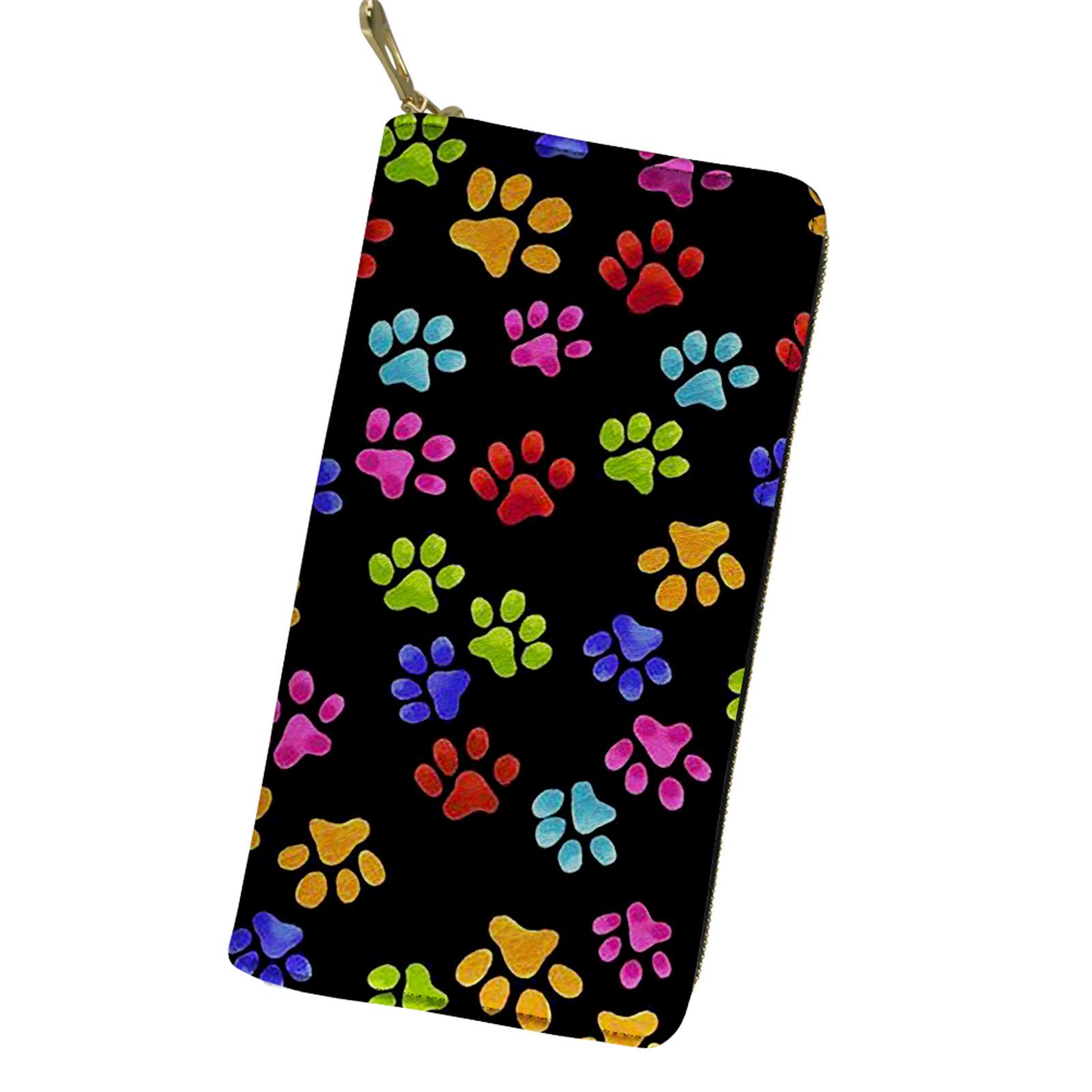 Showudesigns Rainbow Paw Wallet for Women Teen Girls Large Credit Card Holder Coin Pocket Case Organizer Pu Leather Soft Clutch Bag with Zipper