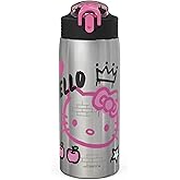 Zak Designs Sanrio Water Bottle for Travel and At Home, 19 oz Vacuum Insulated Stainless Steel with Locking Spout Cover, Built-In Carrying Loop, Leak-Proof Design (Hello Kitty)