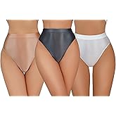 FEOYA Women Metallic Thongs High Waisted Sexy Cheeky Panties Rave Festival Bottoms for Club Party