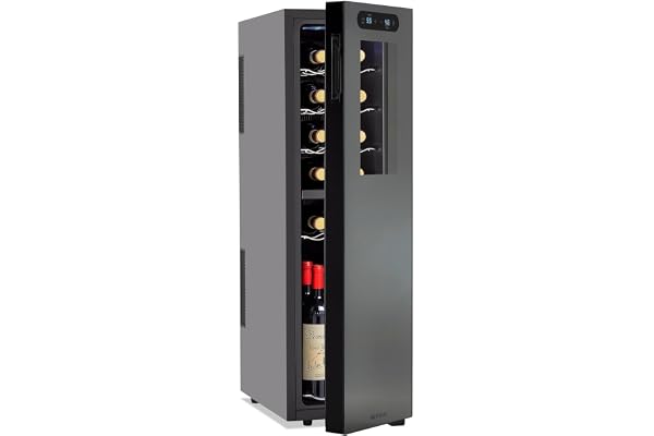 Wine Enthusiast 18-Bottle Slimline Dual Zone Wine Cooler - Energy Efficient Freestanding Wine Refrigerator - Upright Bottle Storage, Adjustable Thermostat, Digital Touchscreen (20.5â€ x 10.7" x 36.8â€)