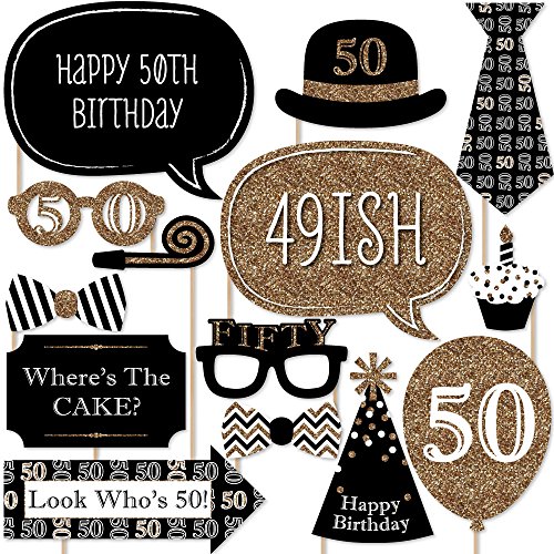 Buy Adult 50th Birthday Gold Photo Booth Props Kit 20 Count