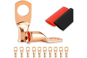 10PCS Battery Cable Ends, 8 Gauge Wire Connectors 5/16 Copper Wire Lugs, Bare Copper Eyelets with Heat Shrink Tubing by HOUSUN