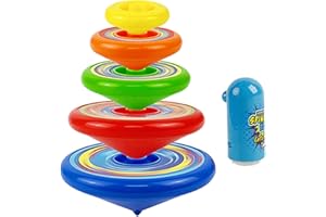 Stackable Rotating Gyro Toys for Kids with Launcher 3.15 Inch Plastic Spinning Tops Set Assorted Colors Fun Battle Game