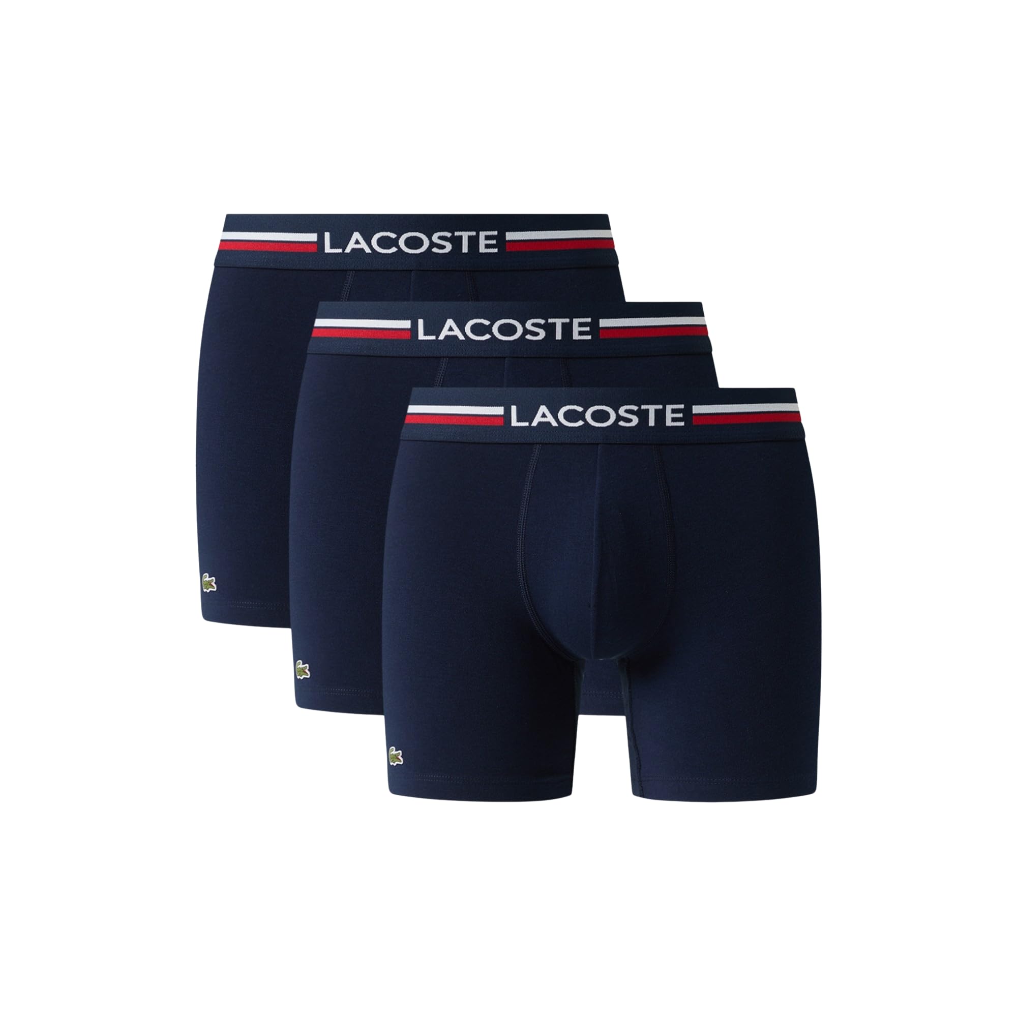 Lacoste Men's Cotton Stretch Tricolor Waistband Boxer Briefs, 3-pack (Amazon Exclusives), Navy Blue, Small Image