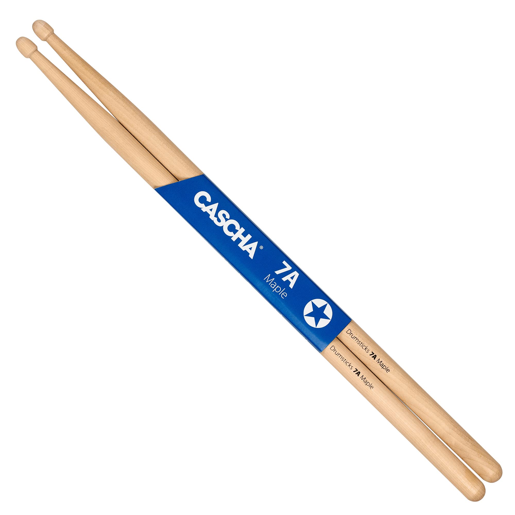 CASCHA Maple 7A Drumsticks - Ideal for Gentle Rock - Drum Sticks for Advanced - 1 Pair Wooden Sticks - Maple Wood Drum Accessories HH 2362, Natural