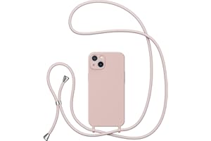 UEEBAI Crossbody Lanyard Phone case for iPhone 15 6.1 inch, Silicone Phone Cover with Adjustable Necklace Strap Soft Belt Neck Cord Lanyard Shockproof Protective Case - Sand Pink