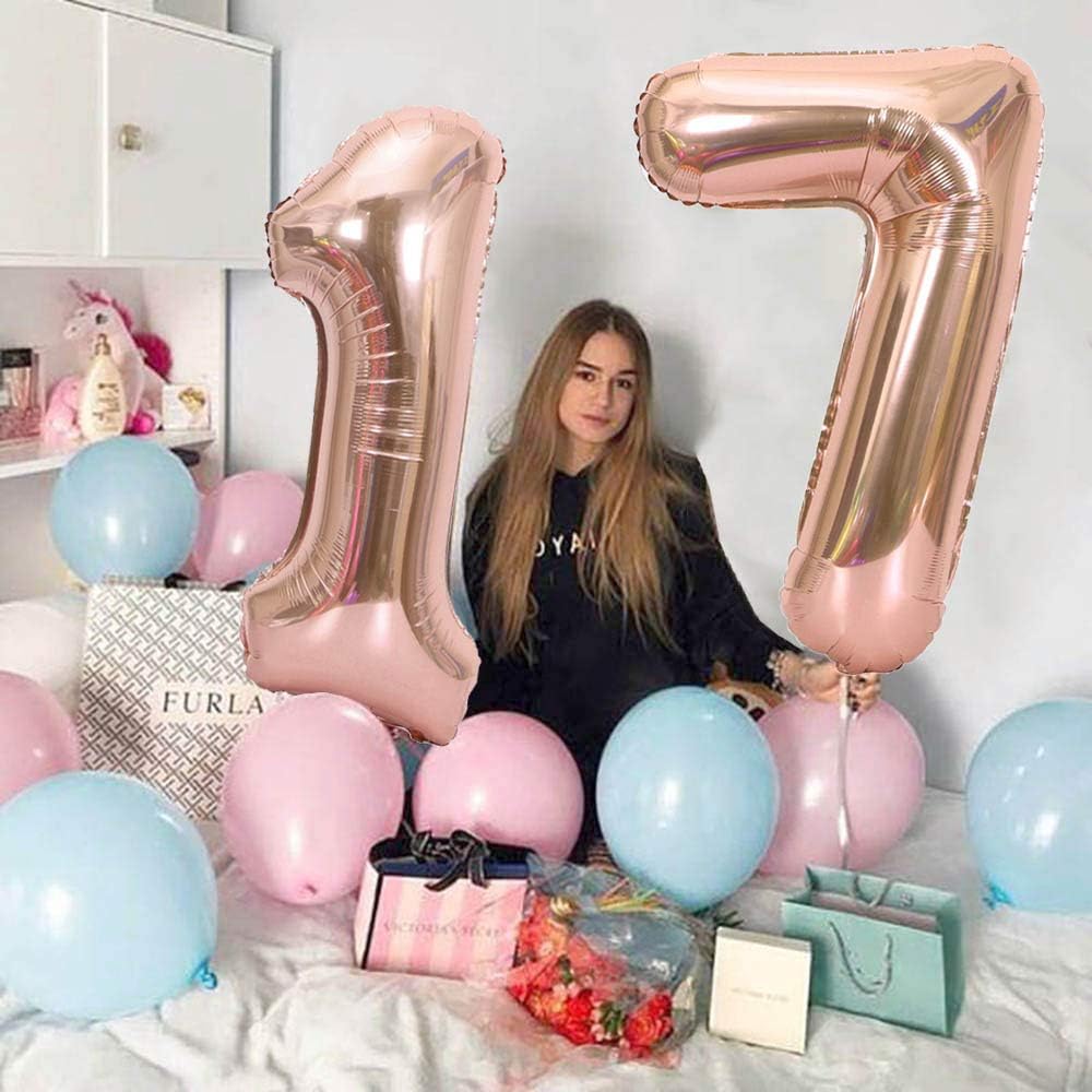 Ceqiny 40" 17th Number Mylar Balloon, 18" Star Heart Foil, 12" Sequins Latex for Birthday Party Wedding, Bridal Shower - Image 5