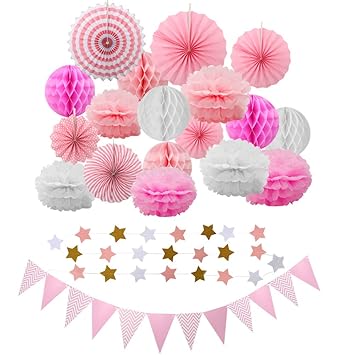 Gomaihe Set Di 21 Pompon Di Carta Velina Fiori Di Carta Palle Di Carta Decorazioni A Nido Dape Pon Pon Palla Fiore Carta Velina Festoni Compleanno