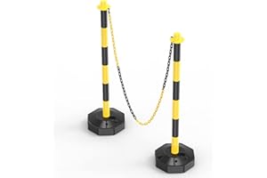 SIMAZO 2 Pack Traffic Delineator Post Cones with Fillable Base, Adjustable Plastic Safety Barrier with 5Ft Plastic Chain, Outdoor and Indoor Crowd Control Stanchion for Traffic Control and Warning