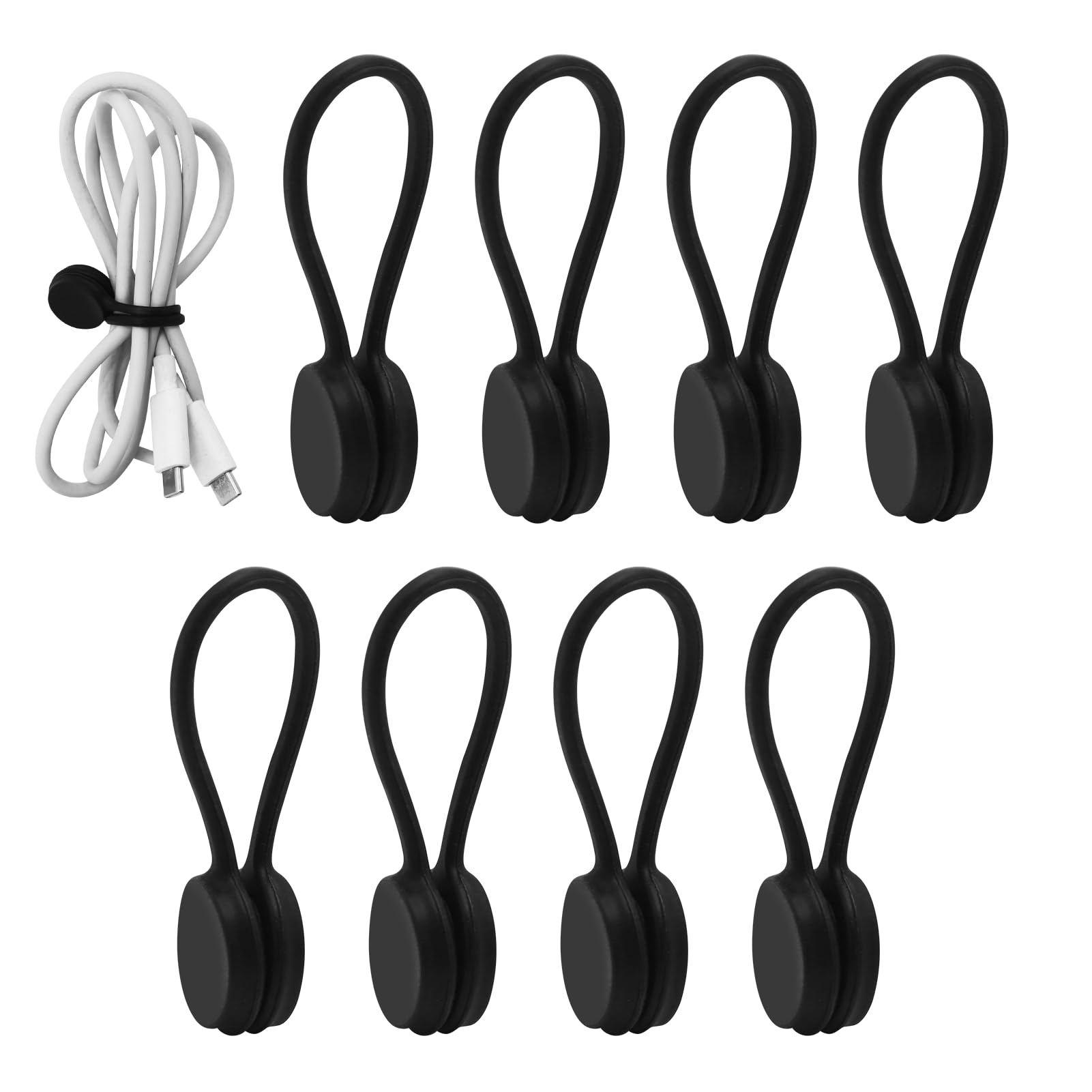 11 pcs Black Magnetic Cable Ties,Adjustable Magnetic Cable Clips,Silicone Cable Organisers,Silicone Cable Straps,for Organizing and Bundling Wires,Earphone Cable,Cords,Charger
