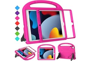 SUPLIK Kids Case for iPad 9th/8th/7th Generation - iPad 10.2 inch 2021/2020/2019 Case with Built-in Screen Protector, Durable Shockproof Handle Stand Kids Case for Apple iPad 7/8/9 Gen, Pink