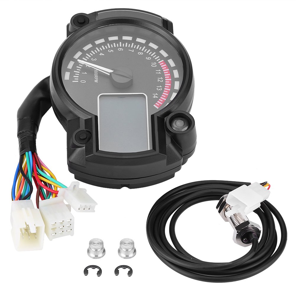 Motorcycle Speedometer, Digital LCD Odometer & Tachometer with Speed Sensor for Bike