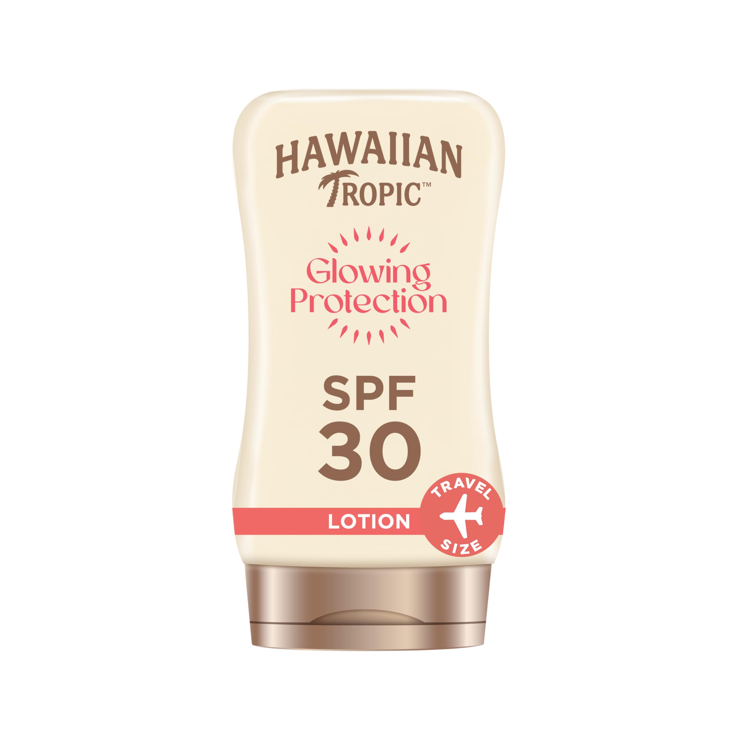 Hawaiian Tropic - Glowing Protection Sunscreen Lotion, Water Resistant SPF 30 UVA + UVB Protection Suncream, Tropical Scent Sun Lotion with Shea Butter, 100 ml Travel Size