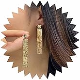 Andelaisi Boho Hammered Square Drop Earrings Gold Hammered Texture Square Dangle Earrings Long Square Studs Earrings Geometric Texture Coin Earrings Jewelry for Women