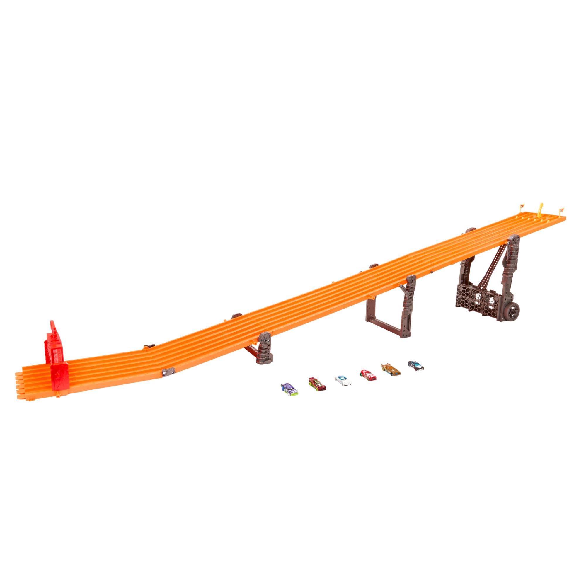 Hot Wheels Toy Car Track Set with Lights, Sounds & 6 1:64 Scale Vehicles, Super 6-Lane Raceway, 8-foot Track that Rolls Up for Storage (Amazon Exclusive)