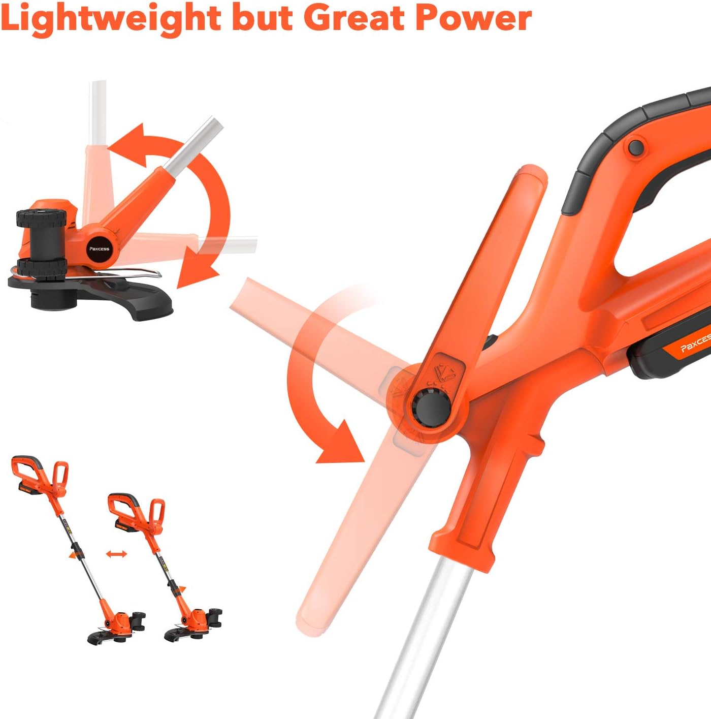 PAXCESS Cordless String Trimmer/Edger Lightweight&Powerful with 2 pcs 20V Batterys, Orange : Garden & Outdoor