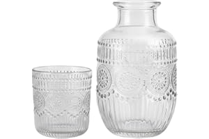 Embossed Snowflake Glass Cup, Snowflake Embossed Glass Cup and Carafe Set, Transparent Heat Resistant Carafe, Multipurpose La