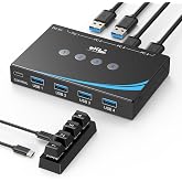 eKL USB 3.0 Switch 4 Computers Sharing USB Peripherals, 4 Port USB Switcher Sharing Mouse Keyboard Scanner Printer, with 3.5mm Headset Jack Audio Out, Includes 4 USB 3.0 Cables and Remote