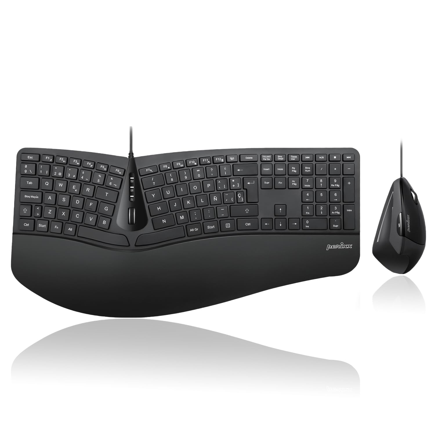Perixx PERIDUO-505 Ergonomic Keyboard and Mouse Combo with Split Key Layout, Adjustable Wrist Rest, Spanish QWERTY