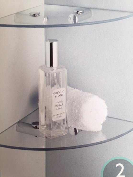 2 Tier Bathroom/Shower Glass Corner Shelves With Wall Fixing Amazon.co