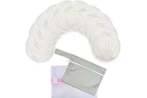 AnAnBaby Organic Bamboo Nursing Breast Pads - 10-Pack Reusable Non-Slip Nipple Pads for Breastfeeding New Moms Postpartum Essentials (4.7inch) with Washing Bags and Handbags（Large，White）