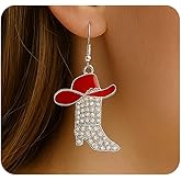 Western Rhinestone Cowgirl Boot Earrings for Women Bohemia Enamel Crystal Cow Hat Shoes Dangle Earrings Fashion CZ Cowboy Earrings Country Accessories