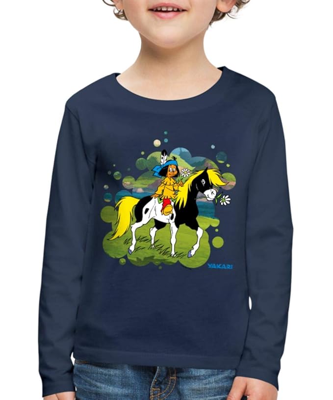 Spreadshirt Yakari Indianer Reitet Auf Pferd Kleiner Donner Kinder Premium Langarmshirt