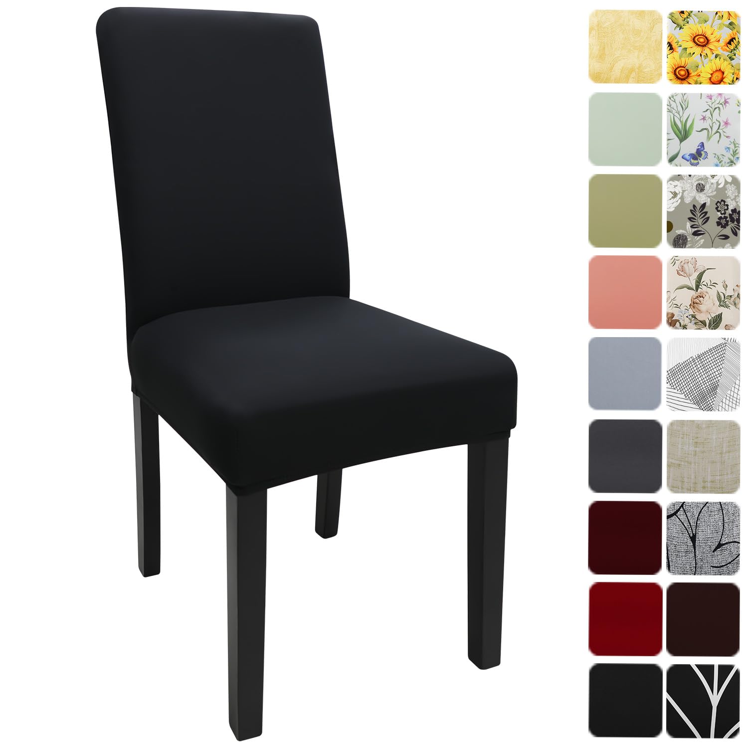 Photo 1 of Keyroal Dining Room Chair Covers Set of 1, Stretch Solid Color Parsons Chair Slipcovers Spandex Removable Washable Kitchen Chair Protector Cover for Dining Room, Hotel, Ceremony(Black)