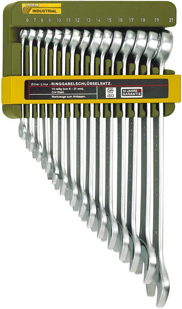 PROXXON 23821 Slim Line Ring-Maulschlüsselsatz, 15-teilig, 6-21 mm