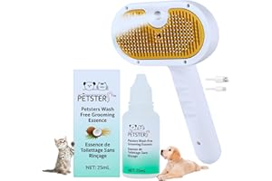 Petsters Cat Steam Brush for Dogs & Cats – with Wash-Free Grooming Essence (Brush + Wash Free Grooming Essence)