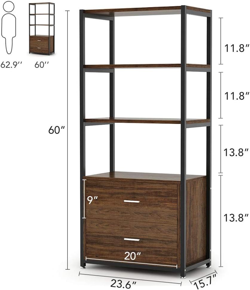 Tribesigns Bookcase W 2 Drawers Vintage Industrial Etagere