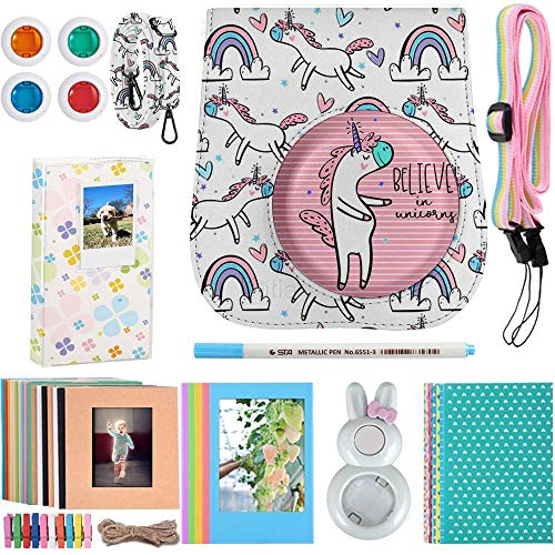 Katia Instant Camera Accessories Bundle Compatible for Fujifilm Instax Mini 9 / Mini 8+ / Mini 8 Instant Film Camera. Includes Camera Case, Album, Frame, Stickers, Strap,etc - White