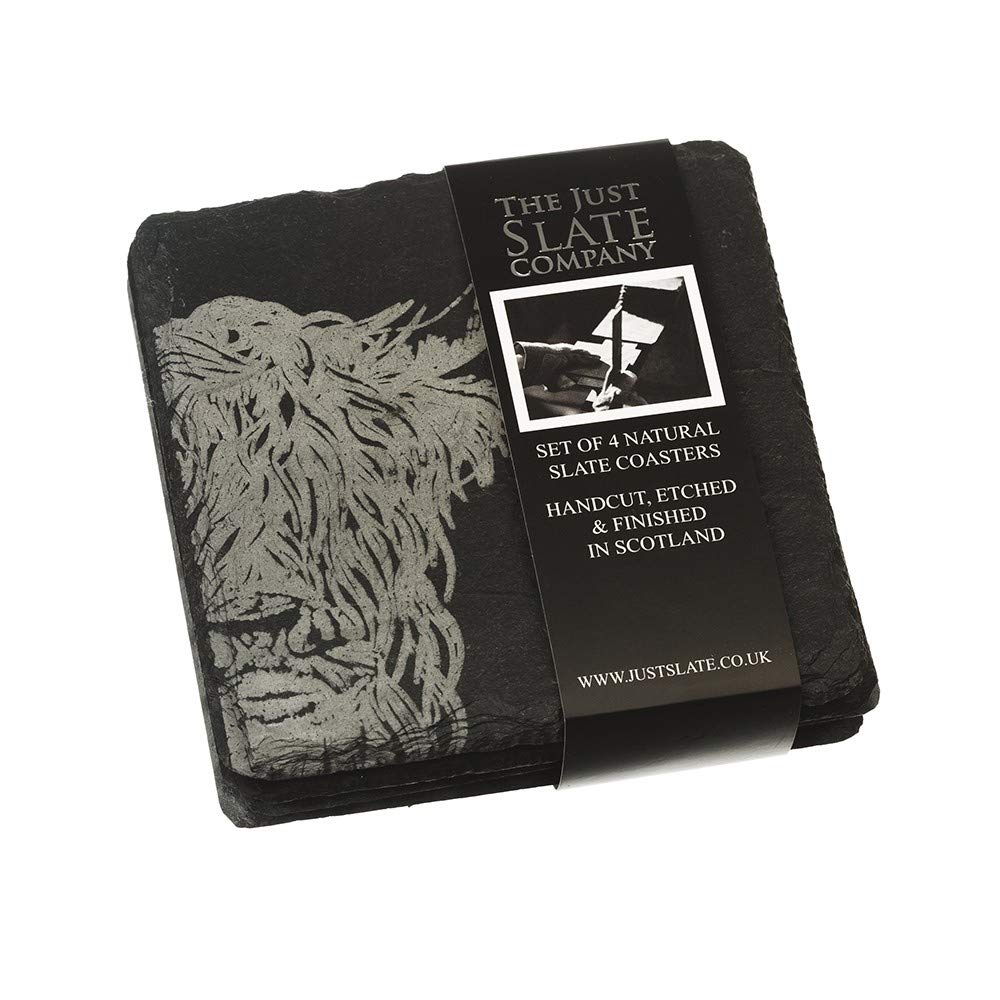 Just Slate JS/C/S4/HC Highland Cow Coasters (X4), Black