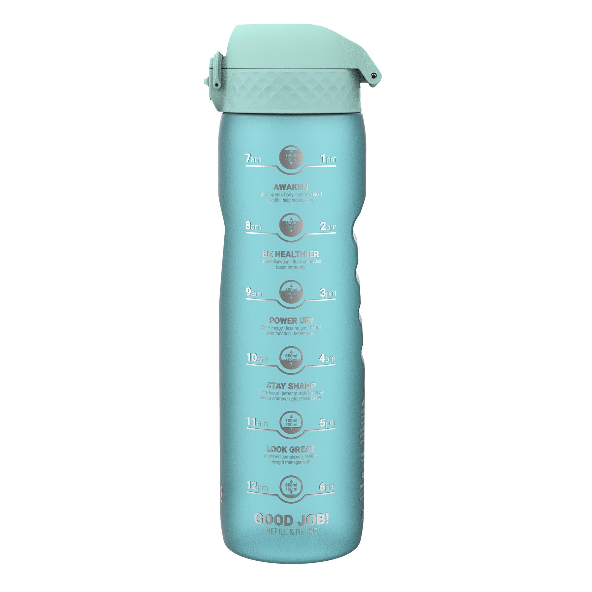 Ion8 1 Litre Water Bottle with Times to Drink, Leak Proof, Flip Lid, Carry Handle, Dishwasher Safe, BPA Free, Soft Touch Contoured Grip, Ideal for Gym, Health and Fitness, 32 oz,Clear/White — image 1