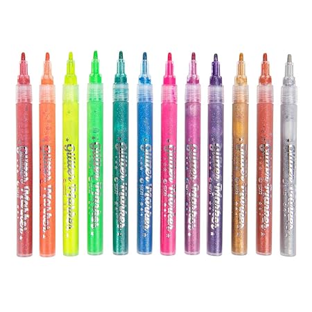 P Prettyia 12 Pezzi Pennarelli Glitter Evidenziatori Per Fai