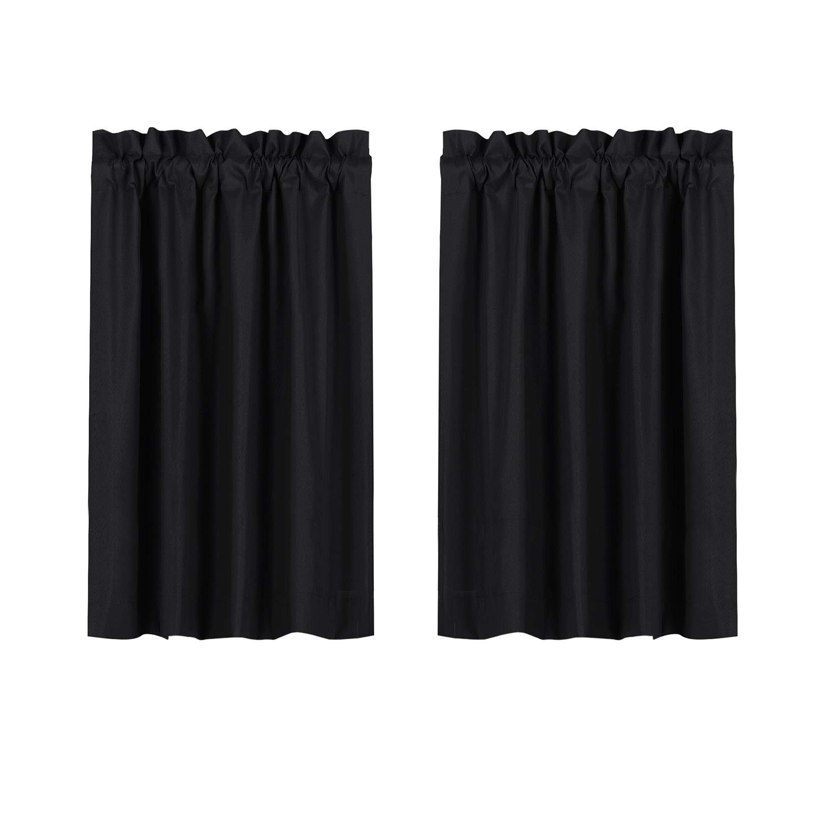 Valea Home Blackout Kitchen Curtains - Waterproof Soft Rod Pocket Curtains for Bathroom, Bedroom - 45 inch Length, 2 Panels, Black