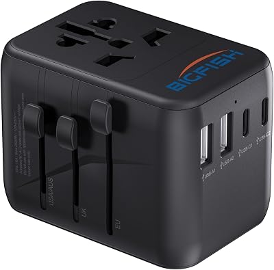 BigFish Universal Travel Adapter with 2 USB A & 2 USB C, 4 USB Ports