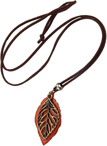 Amazon ネックレス 秋 冬 セーター装飾 ロープ Puレザー ペンダント リーフ メンズ 女性 アクセサリー レトロ 調節可能 ブラウン ネックレス 通販