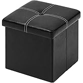 B FSOBEIIALEO Storage Ottoman with Faux Leather Foldable Small Square Foot Rest Coffee Table Black 11.8"X 11.8" X 11.8"