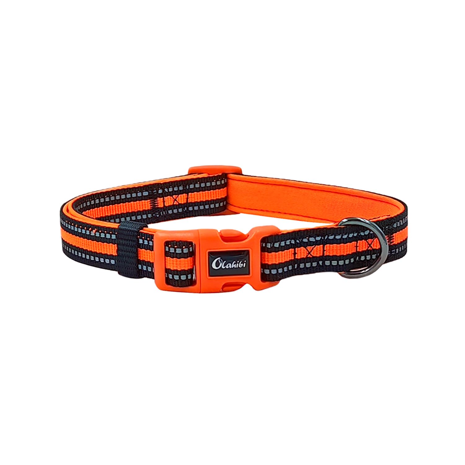 Olahibi Neoprene Padded Dog Collar, Durable Nylon Material, Reflective Stripes,Soft and Comfortable for Medium Dogs.(M, Orange Collar)