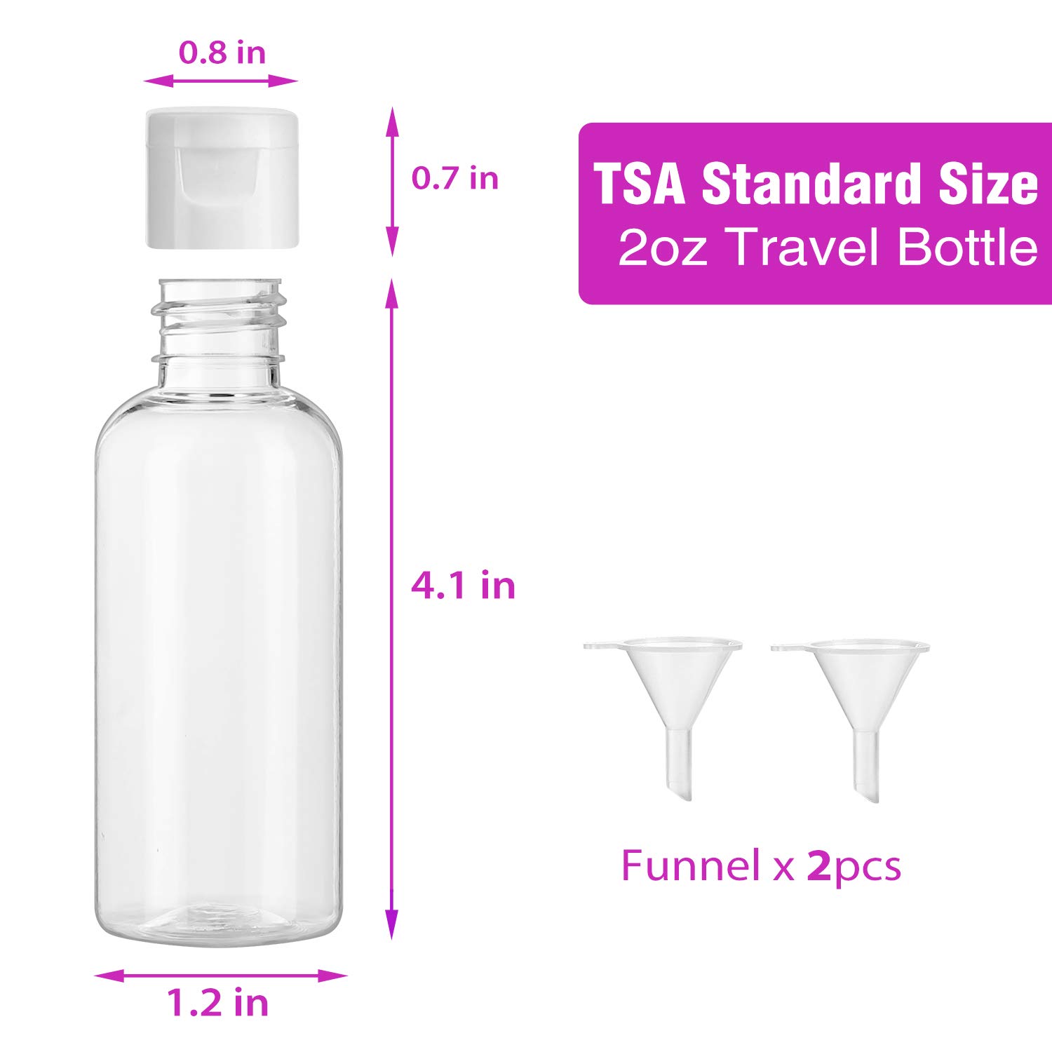 30 Pcs 2 oz Clear Plastic Empty Bottles with Flip Cap for Travel Size Liquids