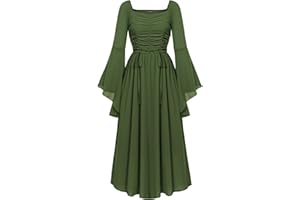 Scarlet Darkness Women 2024 Renaissance Chiffon Dress Medieval Costume Ruched Cottagecore Dress