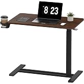 FLEXISPOT 32''Adjustable C Table Gas Spring Mobile Side End Table | Adjustable C table with Wheels, Bedside table for sofa and couch. Laptop Rolling Cart TV Tray, 31.5" W x 17.7" D,Rustic Brown