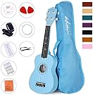 ADM Ukulele 21 Inch Soprano Wood Beginner Kit with Teaching CD Gig bag Tuner Fingerboard Sticker Chord card, Blue