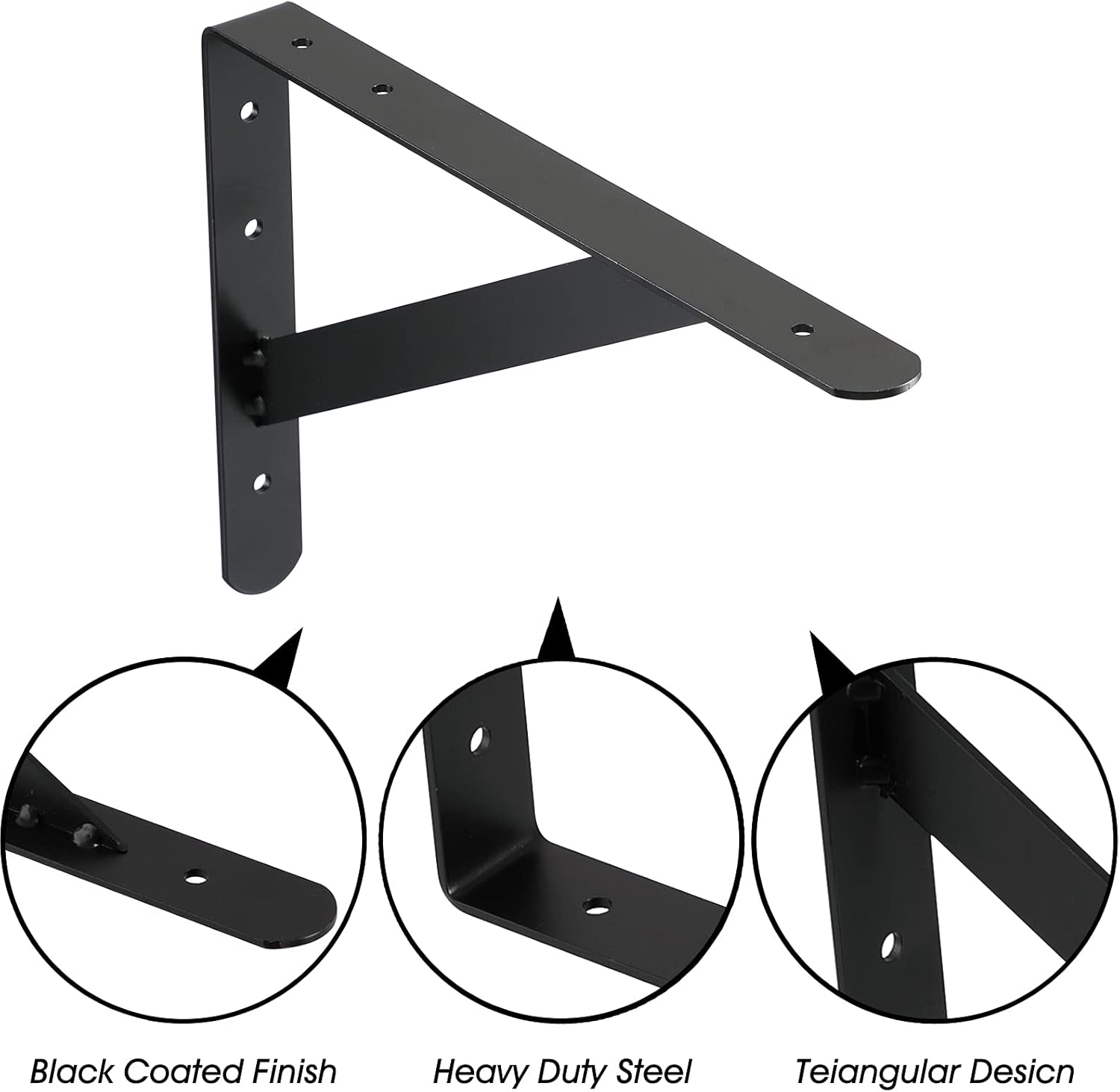 Countertop Support Brackets, 12" x 8" Heavy Duty Shelf Bracket, 1/8” Thick Solid Metal Wall Mounted Shelving Brackets for Bar Tops Table Desk, Black: Home Improvement