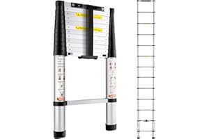 VEVOR Telescoping Ladder, 12.5 FT Aluminum One-button Retraction Collapsible Extension Ladder, 375 LBS Capacity with Non-slip Feet, Portable Multi-purpose Compact Ladder for Home, RV, Loft, ANSI Liste