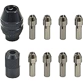 10 Pcs 1/8'' Collet Nut Set - Includes 1/8'' Collet + Clamping Nut + 3-Jaw 4486 Keyless Chuck for Rotary Tools