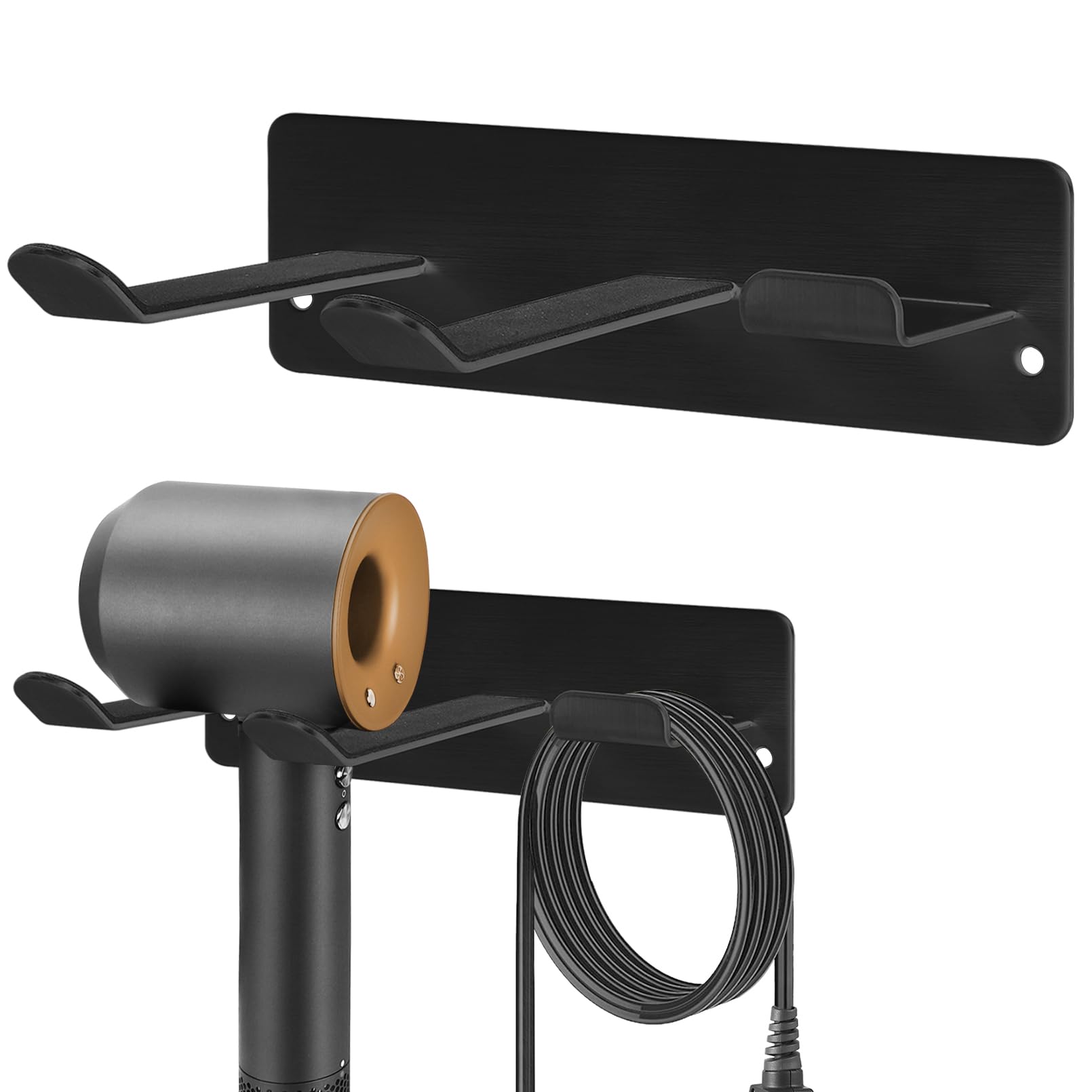 YOUGRIDDA Hair Dryer Holder Wall Mounted - 304 Stainless Steel Drying Rack for Bathroom, Bedroom, Salon | Universal Fit for All Hair Dryers | Space Saving Organiser (Black)