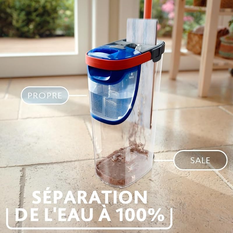 - H2pro Balai Plat - Système Innovant à Double Réservoir Distinct - Balai Plat avec Recharge Microfibre - Sépare l'eau Propre et Sale pour Une Hygiène Impeccable - Design Ergonomique